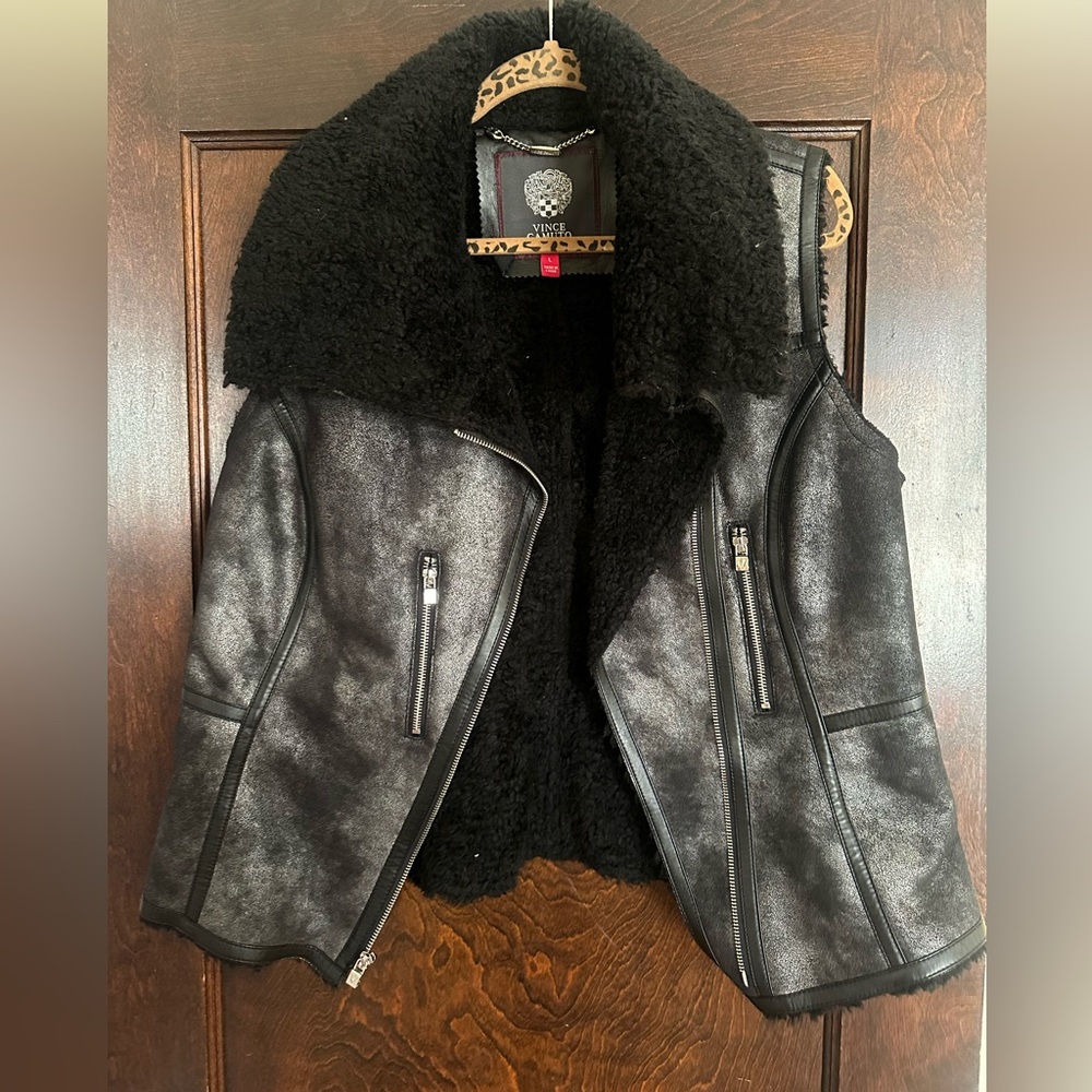 Vince Camuto Sherpa lined metallic silver vest